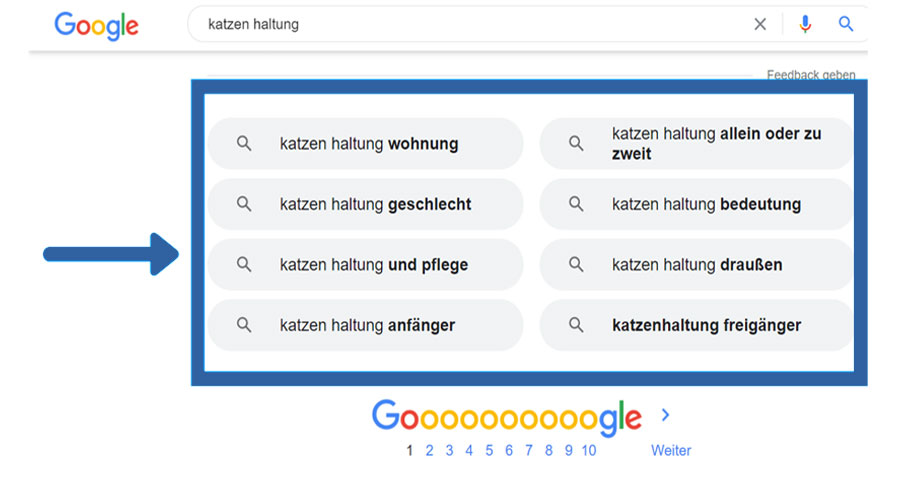 The related searches appear at the bottom of the results page