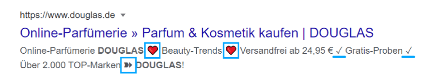 Use special characters in the Meta-Description to attract attention to your offer.
