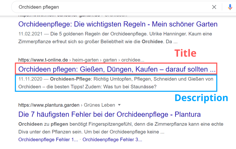 An example of meta title and meta description