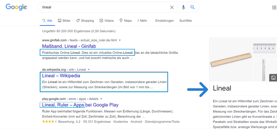 Example of search results