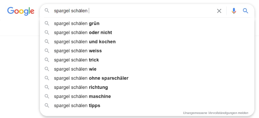 Google search suggestions