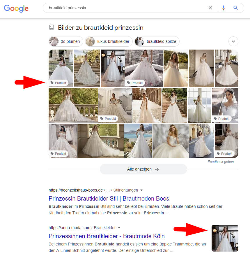 Example of images in Google search results